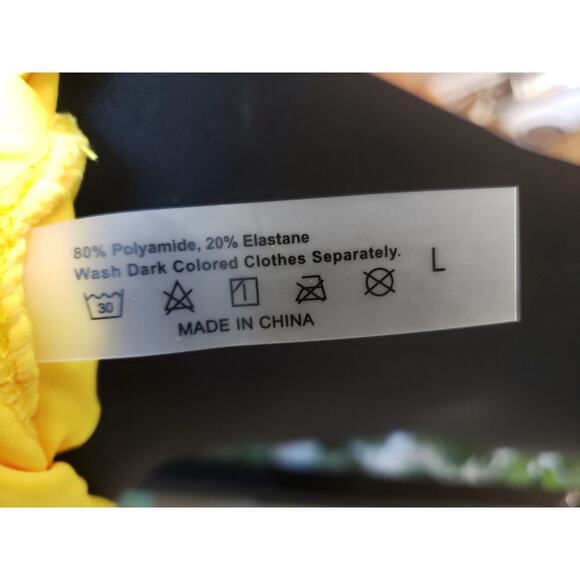 Women's 2 Piece Swimsuit Large Yellow Stretch Triangle Backless Halter Neck - Picture 6 of 8